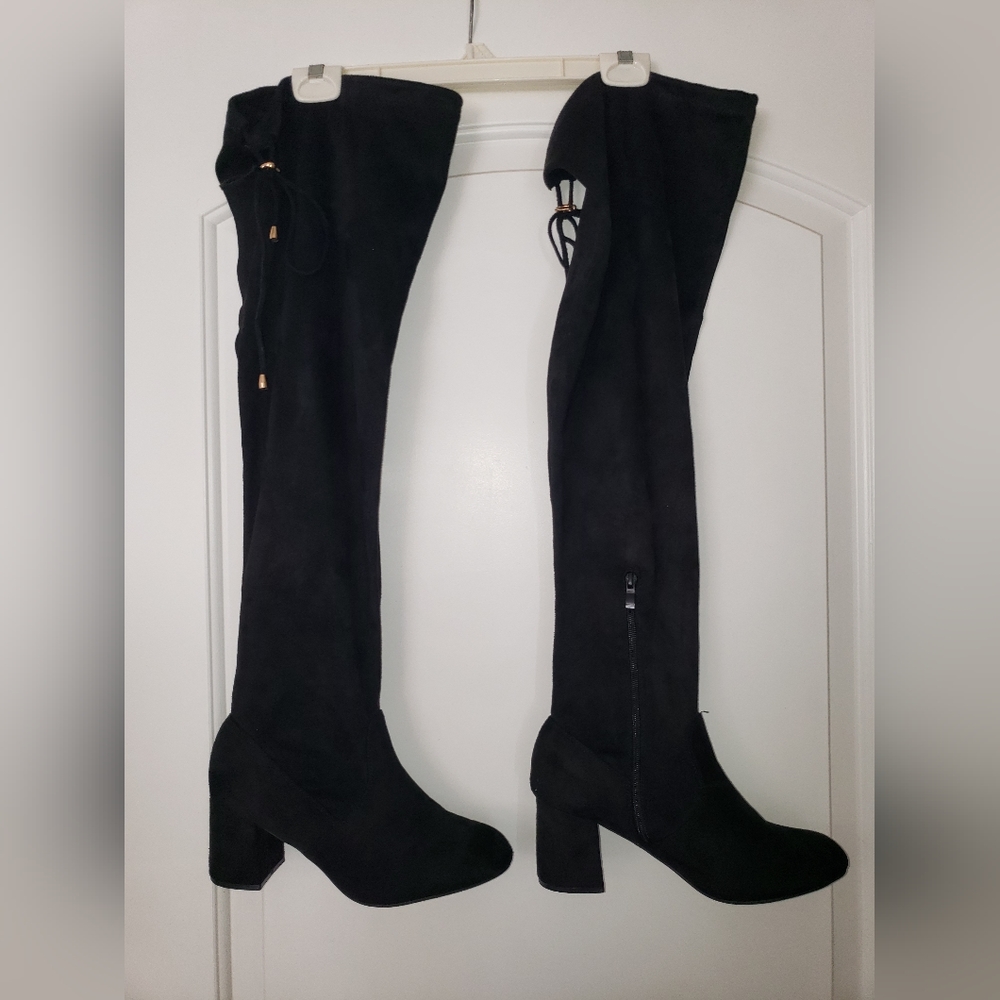 Women's Wide Calf Wide Width Block Heel Stretchy Over The Knee Boots - 10W